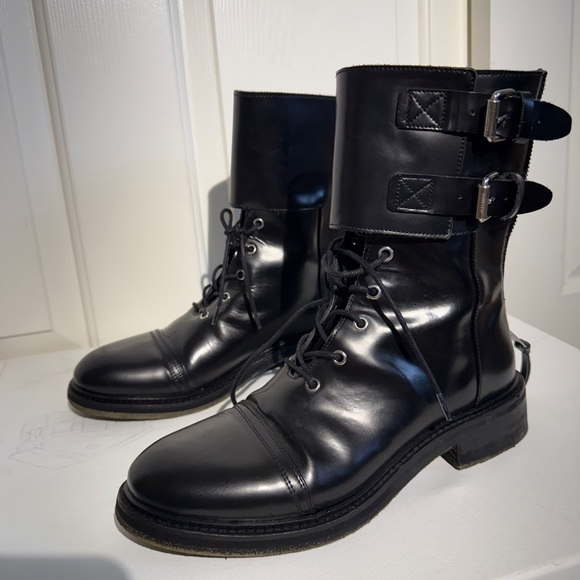 All Saints Shoes - All Saints Black Ankle Boots with Polished Leather and Buckle Straps Size 8.5